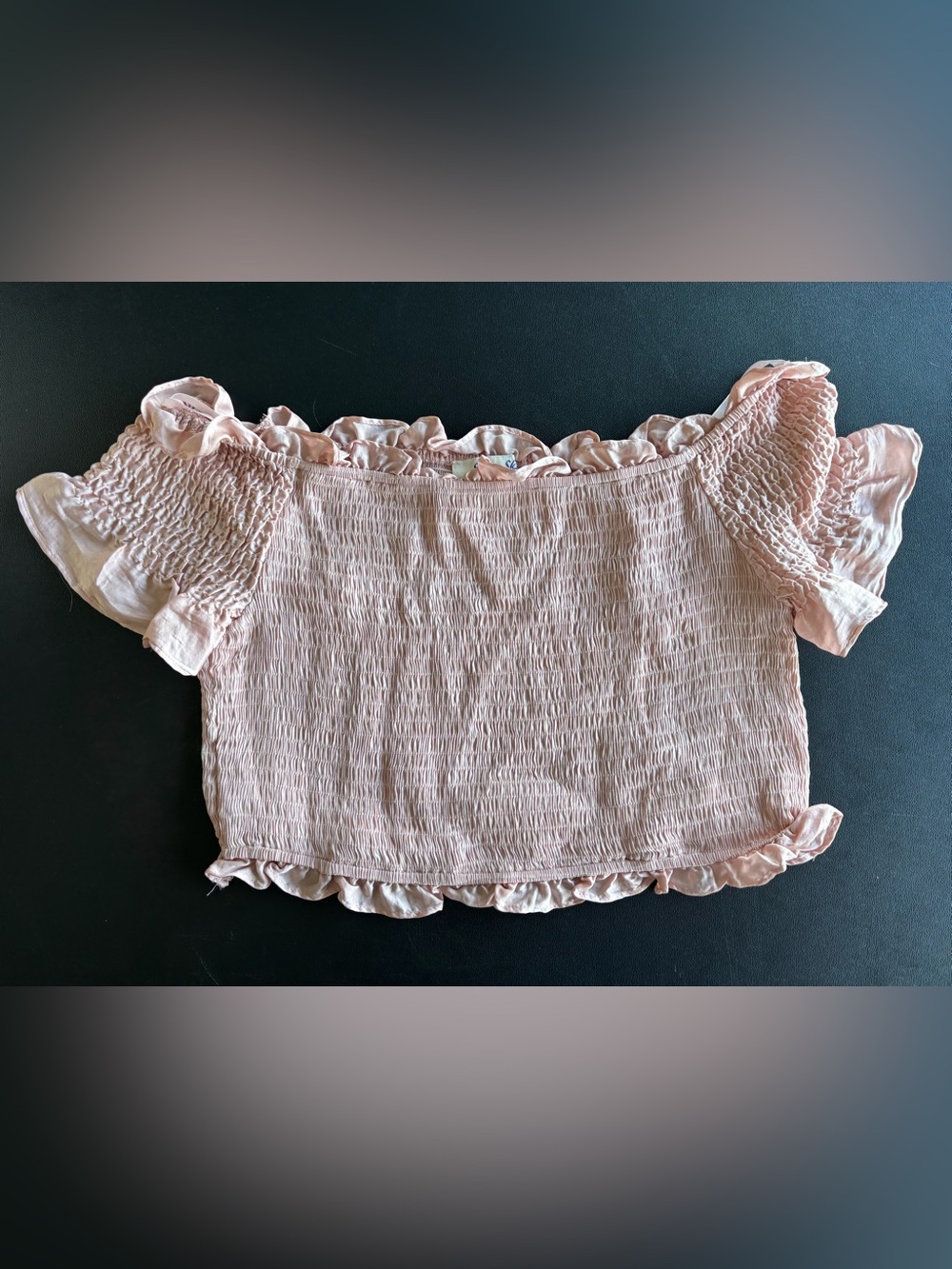 She + Sky Light Pink Smocked Off-Shoulder Bandeau Top